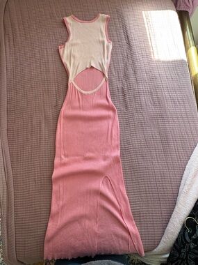 Pink Ribbed Cutout Midi Dress